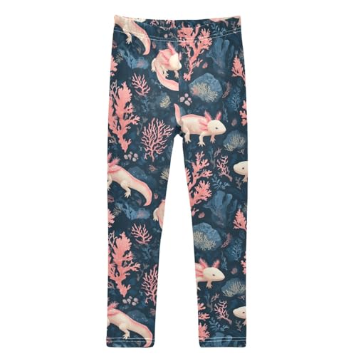 Cartoon Peach Axolotls Coral Reef Girls Leggings Kids Yoga Pants Dance Active Tights 4T