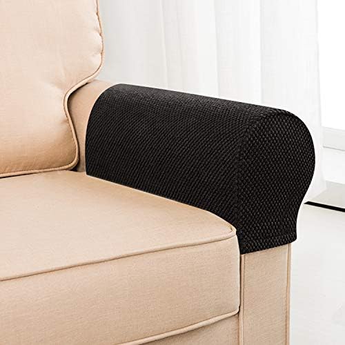 XMNTG Juego de 2 fundas elásticas para reposabrazos de forro polar color negro, fundas para reposabrazos lavables y antimanchas, fundas protectoras