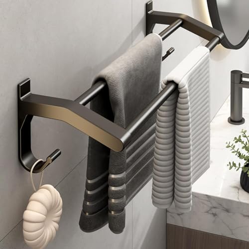Porte-serviettes double sans perçage noir support mural cuisine 70cm