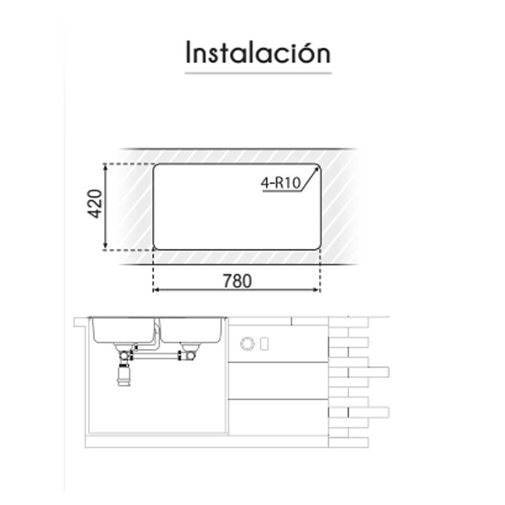Fregadero 2 Seno Acero Inox 80x44 | Negro Antracita | Encastrar - Modelo Dublin- Tratamiento PVD