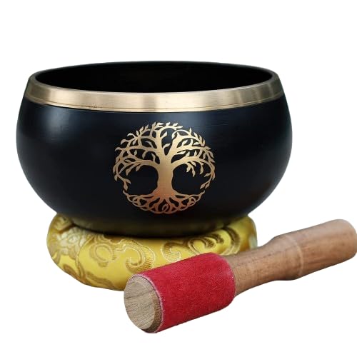 Image of The Healing Store 4 inch Singing Bowl | Tibetan Prayer Instrument With Wooden Stick | Meditation Bowl | Music Therapy | Buddhist Prayer Instruments (BLACK TREE)