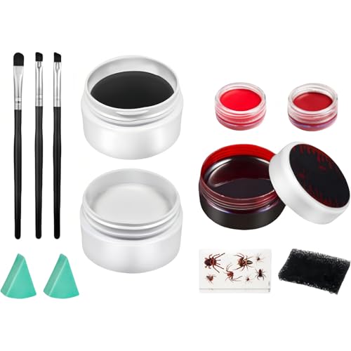 AYNKH Kit de maquillage pour Halloween, peinture pour le visage corps squelette vampire clown rouge...
