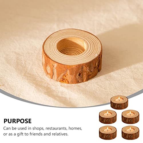Abaodam 5Pcs Party Photography Tealight Stand Stump Holder Table Light Planter Candles Votive Candlestick Pile Holders Decoration- Candlesticks Birch- Bark Props Wood Desktop Wood Candle Holders #TOP2