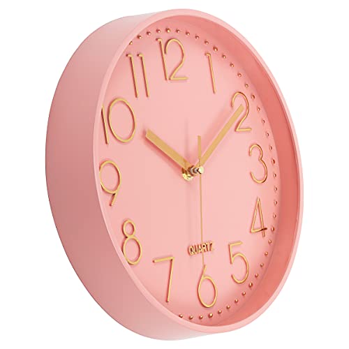 Lumuasky Pink Wall Clock Modern Battery Operated Analog Small Cute Silent Non-Ticking Decorative Clock For School Office Classroom Bedroom Kitchen Living Room Nursery Decor (10 Inch) #TOP1