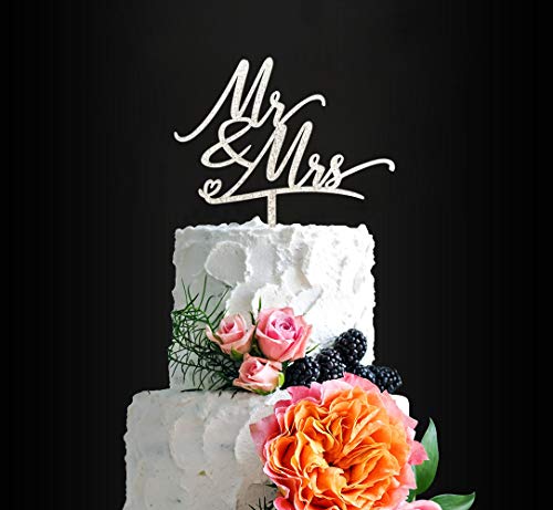 Décoration de gâteau Mr & Mrs argentée au design haut de gamme pour mariés