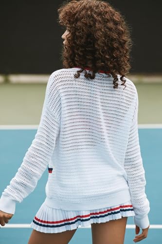 Image of LifeShe Women's Crochet Cardigan Sweaters Lightweight Knitted Long Sleeve Hollow Out Preppy Beach Cover Up White