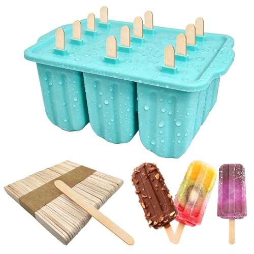 Slomg 12 Pieces Silicone Popsicles Molds, Reusable Popsicle Maker Holder