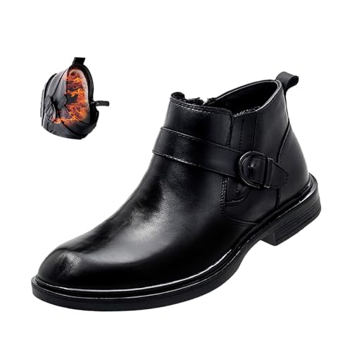 Men's Print Genuine Leather Boots,Fall Winter High Height Bukle Strap Formal Business Chunky Ankle Booties