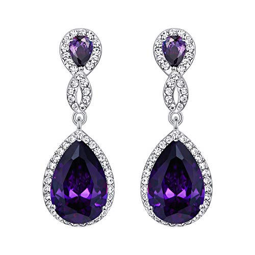EVER FAITH Austrian Crystal February Birthstone Amethyst Cubic Zirconia Wedding 8-Shape Infinityd Pierced Dangle Earrings Purple Silver-Tone