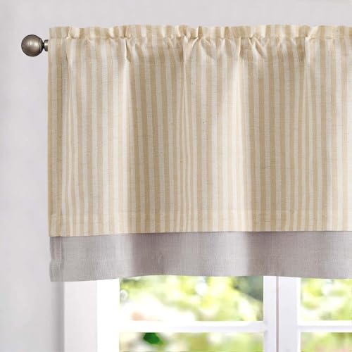jinchan Stripe Linen Kitchen Valance Curtain, 50x16, 1 Panel, Beige
