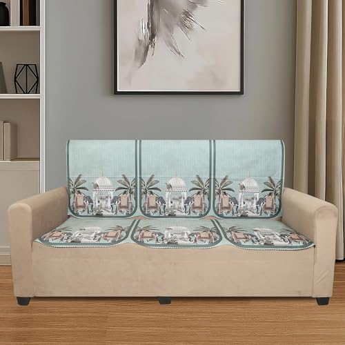 Image of Velvet Single Seater Sofa Cover with 2 Seat and Back Covers - Elephant Dome Design - Washable Fabric - Stylish Sofa Cover for Modern Living Room (Green, 1 Seater Without Arm Covers)