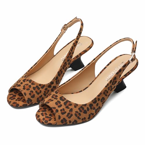 SKYSTERRY Women's Peep Toe Slingback Kitten Wedge Heel Sandals Low Heel Comfortable Sexy Dress Pumps Shoes for Wedding Party Evening 2.4 Inch4