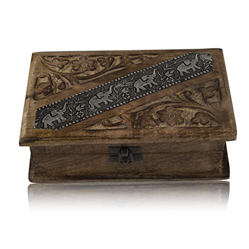 Global Village Bazaar Boîte à bijoux décorative en bois faite à la main Boîte à trésor Boîte à bijoux Organiseur Boîte à souvenirs Boîte à bijoux Boîte à montres Boîte à montres 20,3 x 12,7 cm Cover
