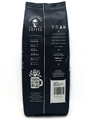 Darkest Power Coffee | Kaffeebohnen extra stark | Espresso 100% Robusta | viel Koffein wenig Säure | 1000g ganze Kaffee Bohnen | geeignet für Vollautomat | mit Zufriedenheitsgarantie
