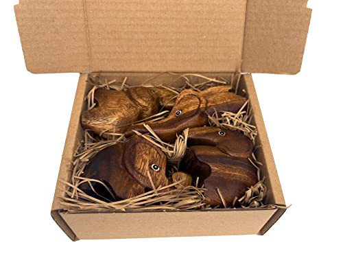Hand Carved Wooden Elephant Ornaments, Set of 4 Small Elephant Figurines - Image 3
