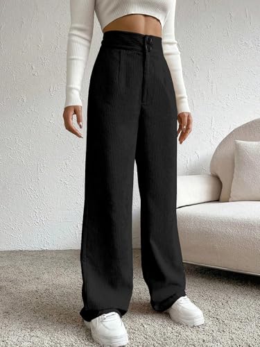 Image of Women's Wide Leg Bottomwear with Pocket || Corduroy Mid Rise Loose & Relaxed Fit Casual Korean Baggy Trousers for Woman Elegant Workwear for Office, College & Events