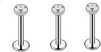 Kit 3 Piercing Brinco Nariz Labret Orelha Australiano Titânio Ponto Luz zirconia 2mm titanium haste 8mm