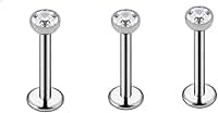 Kit 3 Piercing Brinco Nariz Labret Orelha Australiano Titânio Ponto Luz zirconia 2mm titanium haste 8mm