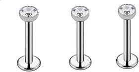 Kit 3 Piercing Brinco Nariz Labret Orelha Australiano Titânio Ponto Luz zirconia 2mm titanium haste 8mm