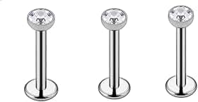 Kit 3 Piercing Brinco Nariz Labret Orelha Australiano Titânio Ponto Luz zirconia 2mm titanium haste 8mm