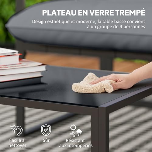 Salon de jardin 4 pièces Outsunny avec canapé table basse et 2 fauteuils