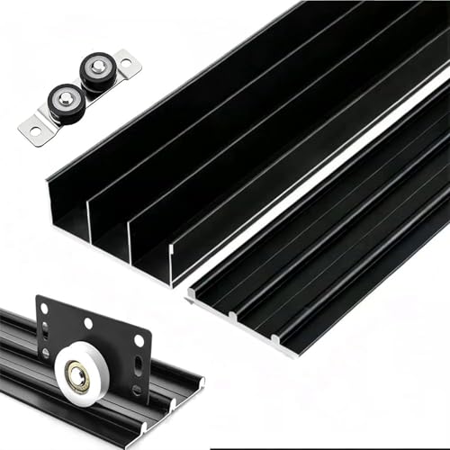 Three-Track Sliding Door Track Kit, Soft Close Invisible By-Passing Rail, Smooth No Groove Sliding System, Aluminum Door Rail for Wardrobe, Barn, Bathroom(150cm/59in)