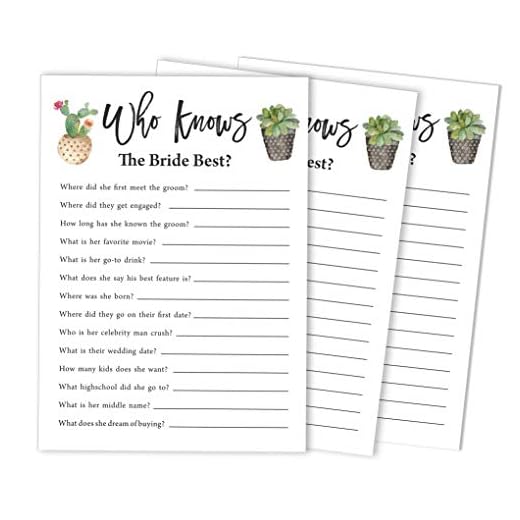 Inkdotpot 50-Pack Amor De Cactus Taco'Bout Que Conocen Mejor La Novia Lo Bien Que Sabes Las Tarjetas De Actividades Novia Nupcial Ducha Juego Despedida De Soltera