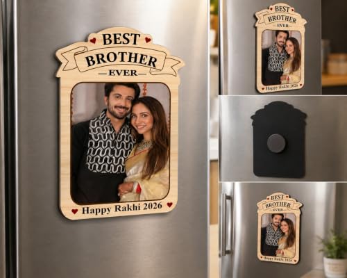 Image of PrintBharat Custom Raksha Bandhan Photo Fridge Magnet MDF with A Free Rakhi (Bhaiya Bhabhi Magnet)