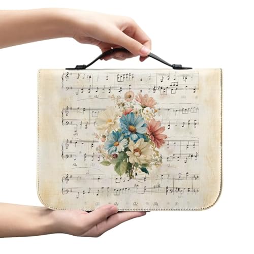 Glomenade Women Bible Carrying Case, Daisy Music Note Pattern PU Leather Bible Covers for Women Multi-Purpose Lightweight Book Bag Office Christian Accessories