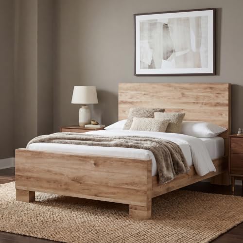 Image of Signature Design by Ashley Hyanna Full Panel Bed, Light Wood Finish | Light wood full size bed frame, Engineered wood and decorative laminate, Rustic golden oak finish, Box spring required