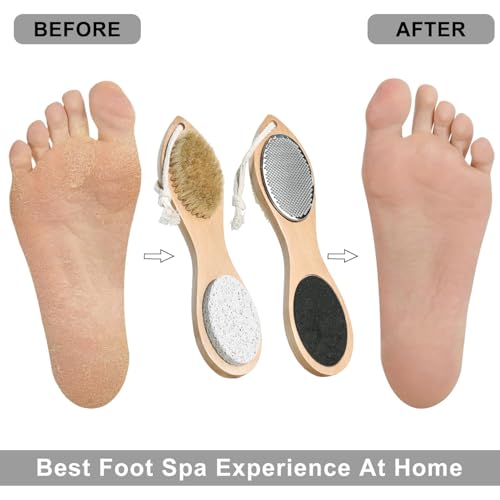 Beomeen Pumice Stone Brush for Feet 4 in 1, Bamboo Foot File Callus Remover, Foot Rasp and Sand Paper Pedicure Tools with Handle, Shower Foot Scrubber, Soft Smooth Feet for Home Foot Care - Thumbnail 7