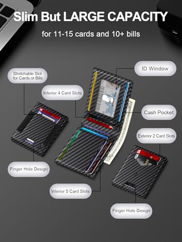 Image of Wallet for Men Slim Leather Wallets for 13-17 Cards, RFID Blocking Thin Card Holder Wallet with ID Window & Large Capacity Cash Slot, Minimalist Bifold Small Wallet for Front Pocket, Gift for Men