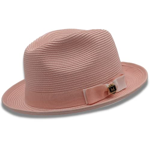 MONTIQUE Men's Two-Tone Braided Fedora Hat | Lightweight Polyester with Stingy Brim Fedora Hat for Men | Peach, S H78