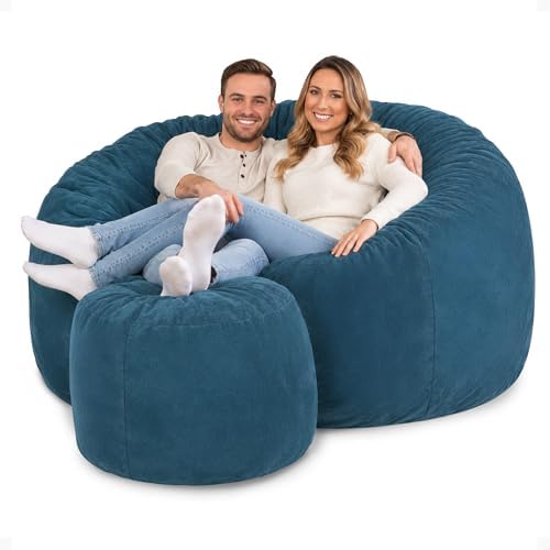 ULTIMATE SACK | 6 Ft Bean Bag Chair &Foot Stool | Cloud Suede | Foam Filled - Removable Washable Cover