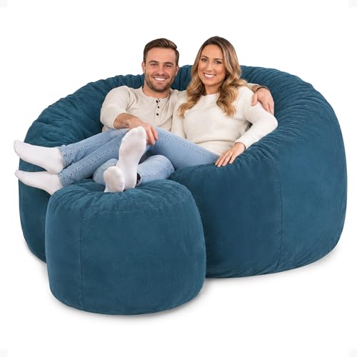 ULTIMATE SACK 6000 6-Foot Bean Bag Chair with Footstool, Cloud Suede