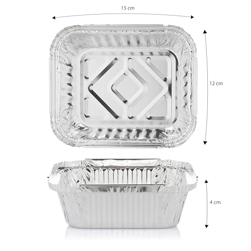 Vaily Alu Tropfschalen 20er Pack - Veggie Aluschalen Grillschalen - Zubehör für Gasgrill, Kohlegrill & Elektrogrill als Fettauffangschale - 15 x 12 cm