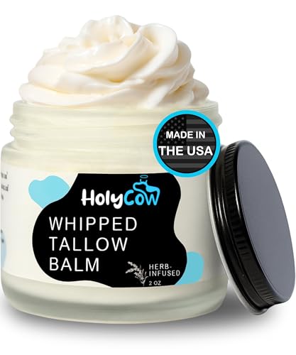 Image of HolyCow 100% Grass Fed Beef Tallow For Skin - Whipped Tallow Balm with Organic Jojoba Oil (Unscented/Herb-Infused), Grass Fed Beef Tallow Face Moisturizer for Eczema, Baby, Lip Balm