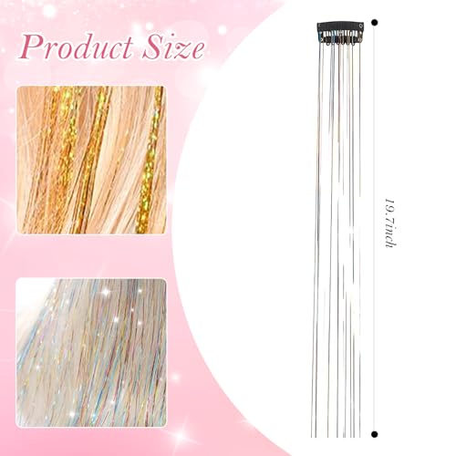 Image of BendJoy 6-Piece glitter Clip-in hair tinsels for women Vibrant Colors | Tangle-Free | Lightweight | Shimmering Strands | Easy to Apply | Party Hair Accessories