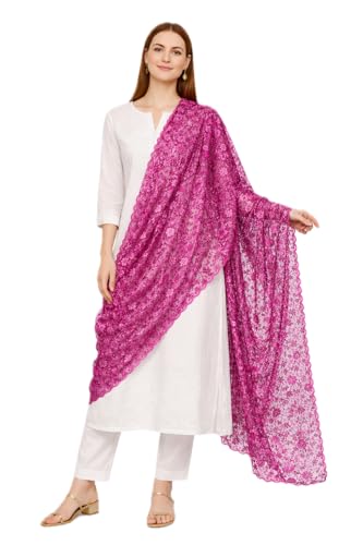 Image of ZEN APPAREL Women's Embroidered Net Dupatta with Lace Borders (Z-101) Premium Net Fabric Golden Aari Work