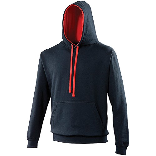 AWDis Varsity Hoodie Felpa, Multicolore (Blu Navy/Rosso Fuoco), L Uomo