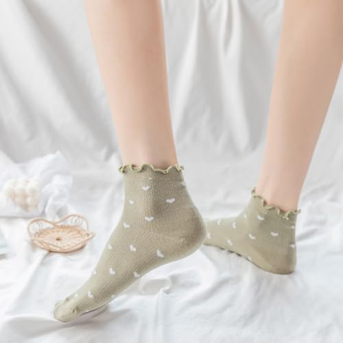 Image of Women's Cute Ruffle Socks Cotton Crew Frilly Ankle Heart Sock For Girls Valentines Gifts 5Pack /All Heart