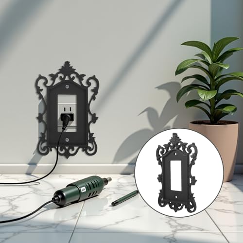 Placa de interruptor de luz estilo gótico negro SHOWERORO de plástico resistente 2 unidades 8