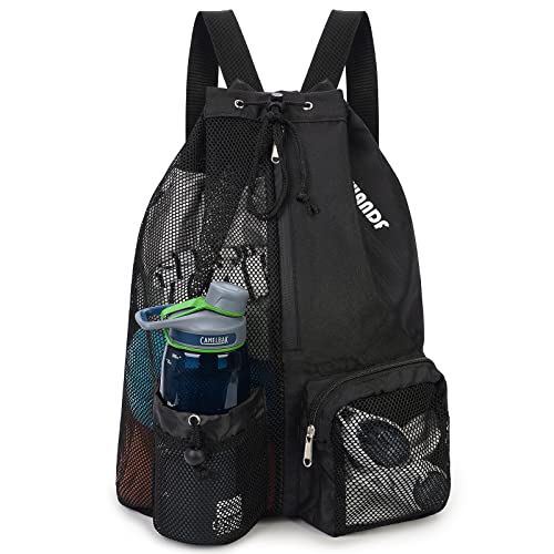 WANDF Swim Bag Mesh Drawstring Backpack with Wet Pocket Beach Backpack for Swimming, Gym, and