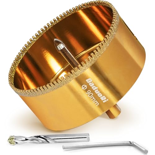 Image of 3 1 /2 inch Serrated Diamond Hole Saw with 2Pcs Removable Pilot Bits, Easy-Align for Precise Drilling in Porcelain, Ceramic Tile, Granite, and Marble (3.5 inch Tile Drill Bit)