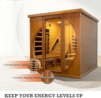 Far Infrared Home Sauna Room, Luxurious Canadian Red Cedar Sauna with 2 Oversize Recliners, 220V, 3400 W, 9 Heating Element, Bluetooth Speakers, Ceiling Chromotherapy, Oxygen Bar, Low EMF