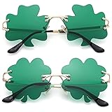 Picture of NULOOQ St. Patrick’s Day Glasses Irish Shamrock Sunglasses Green Four Leaf Clover Leprechaun Costume Accessories (Dark Shamrock + Dark Four Leaf Clover) - 2 Pack