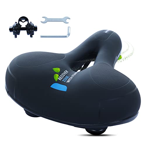 Totem Comfort Wide Bicycle Seat, Foam Waterproof Hollow Bicycle Saddle, Bicycle Saddle with Dual Shock Ball for Mountain/Road/Cruiser/Exercise Bike-Blue