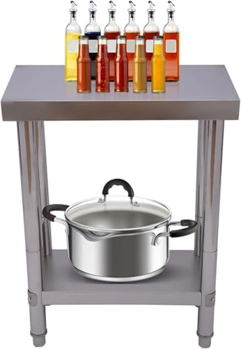 Stainless Steel Work Table - Adjustable Height Kitchen Prep Table with Shelf, 60" x 30" - Ideal for Food Preparation, Cutting, Bar & Commercial Use