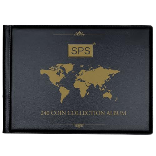 Image of SPS Coin Collection Album - 240 Pockets | Holds Small & Large Coins | 14 Sheets | Premium Storage for Collectors | Black