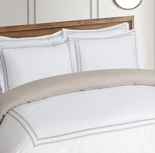 Majestic Giftware Madison Linen 6 Pcs King Size Bedding Set (BL55-K) | Riviera - Taupe 400 TC Cotton Sateen Durable & Washable | 1 Fitted Sheet, 1 Duvet, 4 Pillowcases - Noble Collection